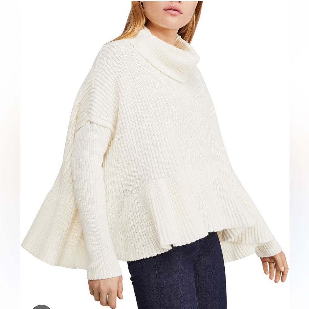 Free People Layer Cake Trapeze Turtleneck Sweater in White